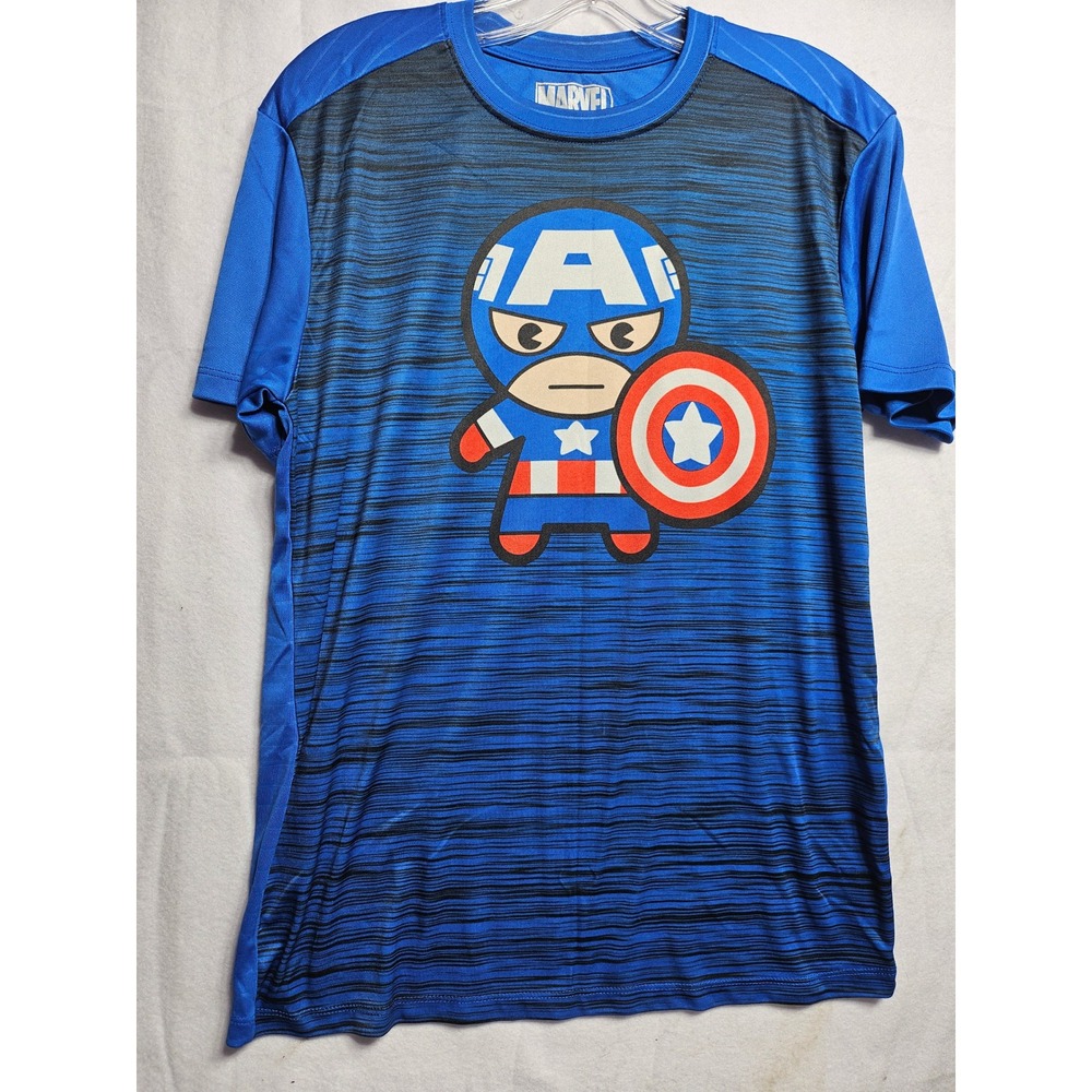 Marvel Captain America Shirt Boys L Blue Excellent 4058